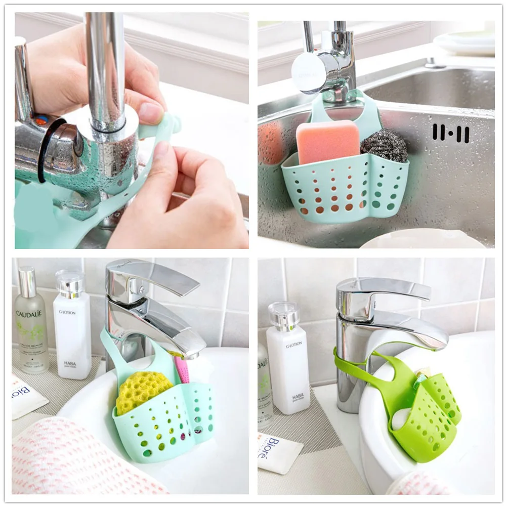 

5 PCS Adjustable Sink Holder Sponge ganizer Snap Straps for Faucet Wall Mount Drain Basket Strainer Fits Most Sinks Neat Clean