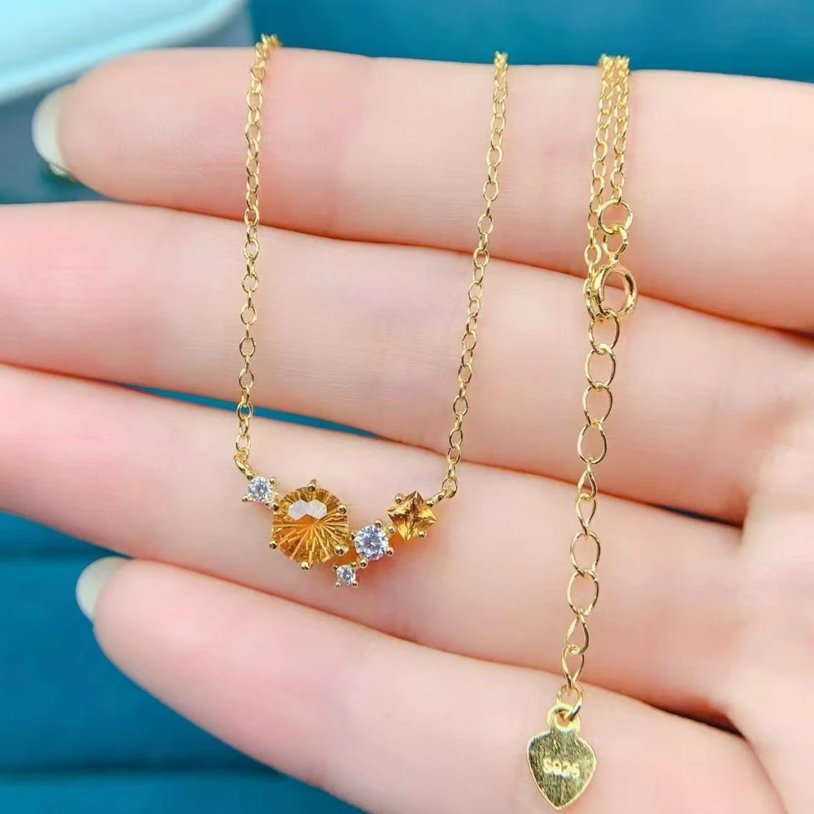 Natural Citrine Necklace 925 Sterling Silver 7mm& 3mm Citrine Jewelry with Certificate Included Dainty Fine Jewelry for Women