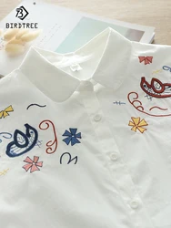 New Autumn Cotton Embroidery Shirt Women Lapel Commute Tops Girl Long Sleeve Loose Age reduction Blouses 2024 Spring T419109QC