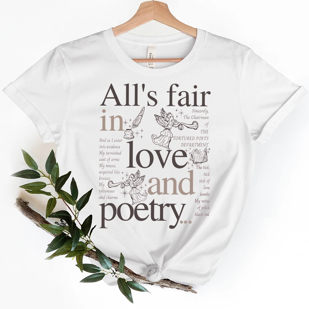 New Album Merch The Eras Tour Concert Tee Tshirts Woman Top The Tortured Poets Department  All Is Fair in Love and Poetry Tshirt