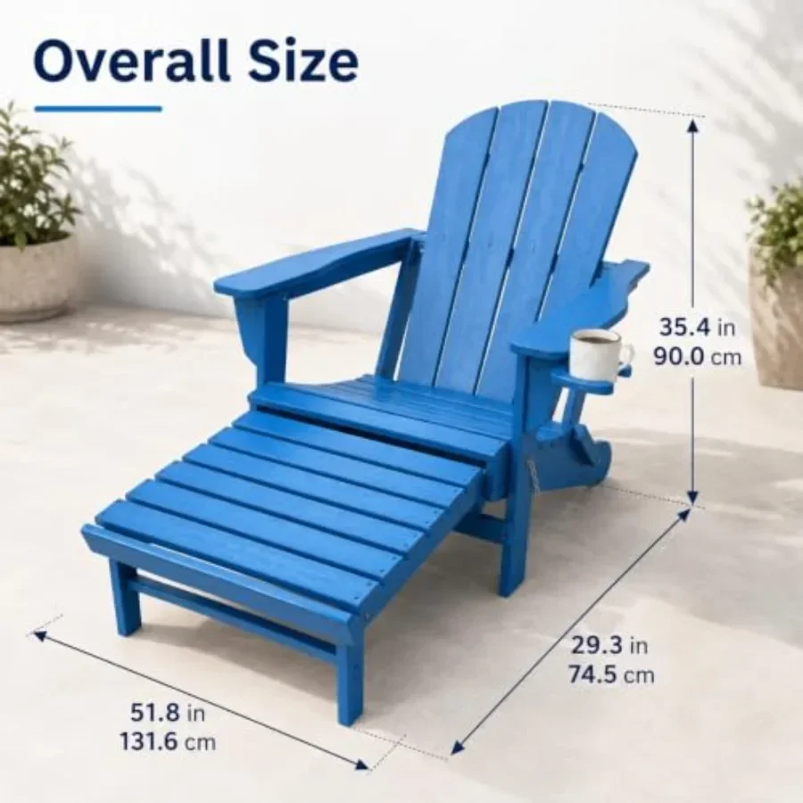Folding Adirondack Chair Ottoman for Outdoor Use, Polywood Material, Classic Navy Blue, Lightweight and Weather-resistant Desig