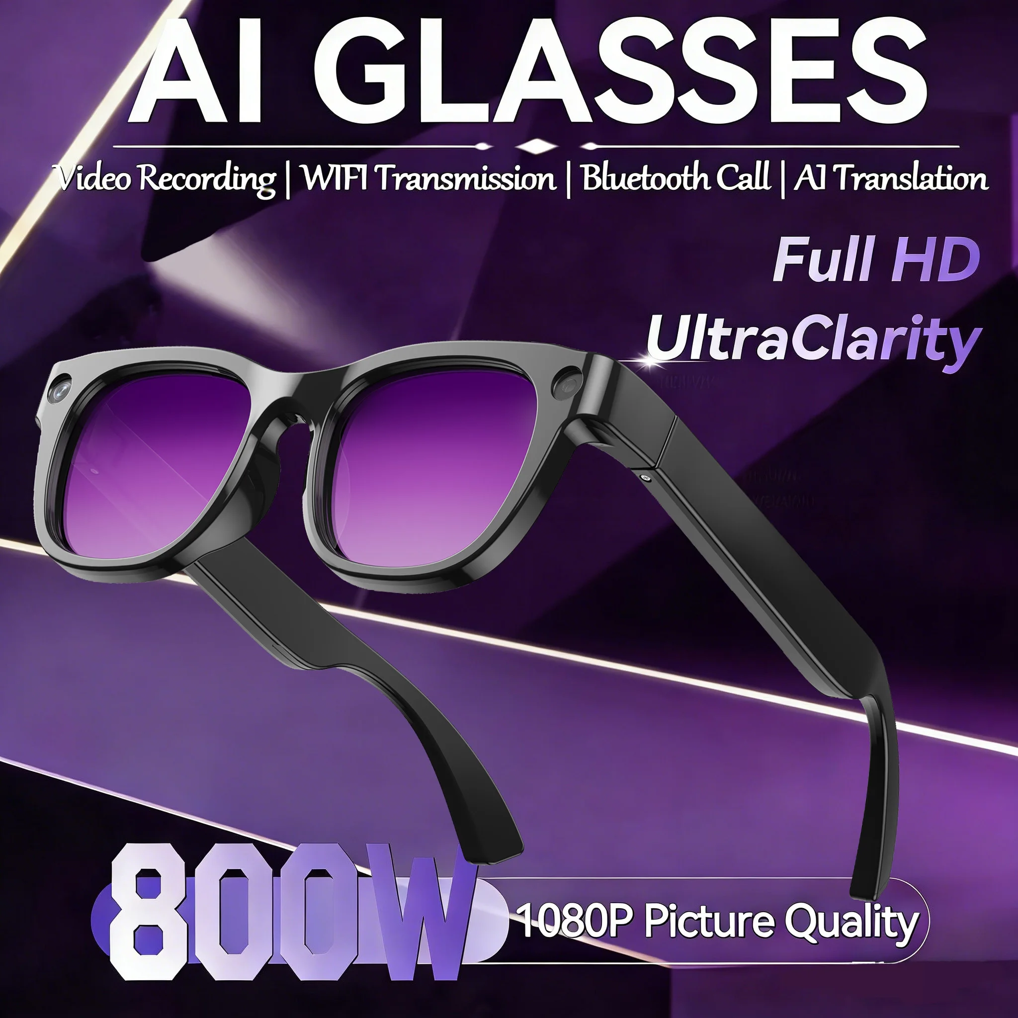 

Новые умные очки 2026 года с камерой 800W, записью видео 1080P, синхронным переводом, звонками по Bluetooth, воспроизведением музыки и записью голоса