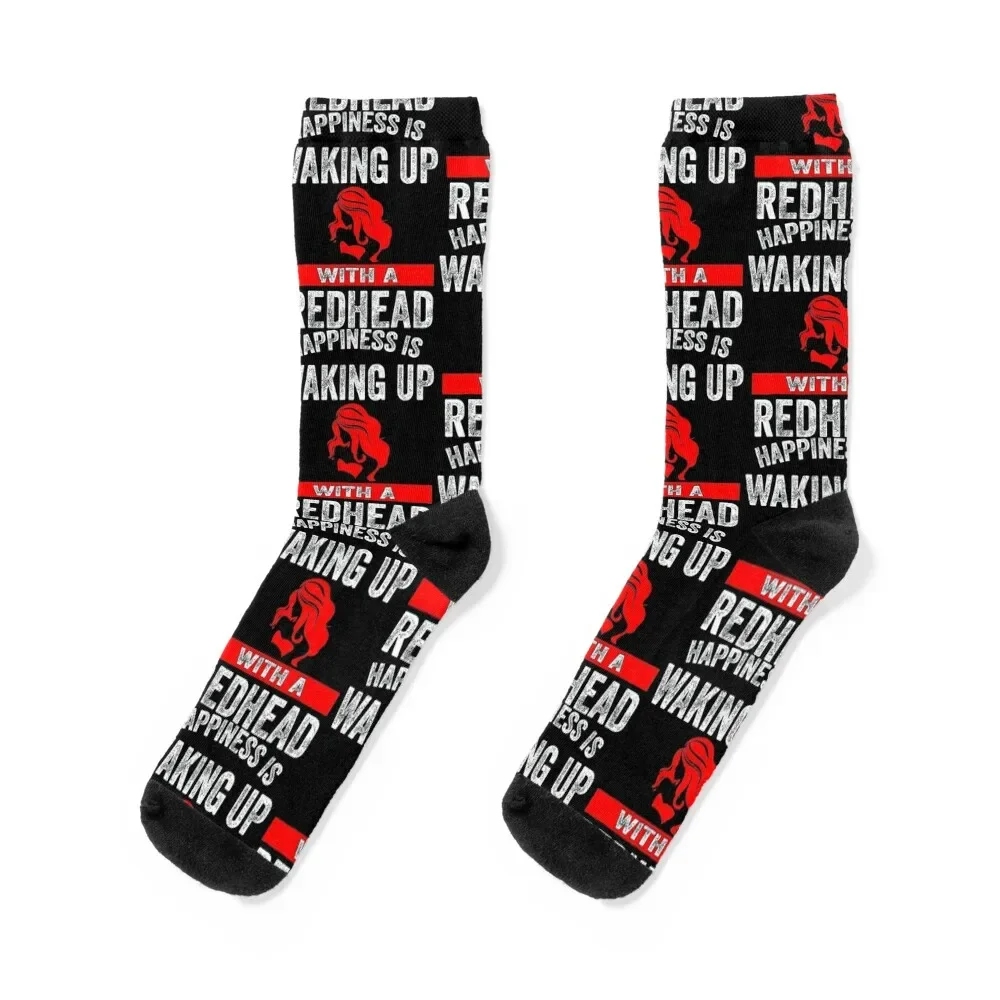 

Happiness is waking up with a redhead Socks retro Stockings compression gift Socks Women Men's