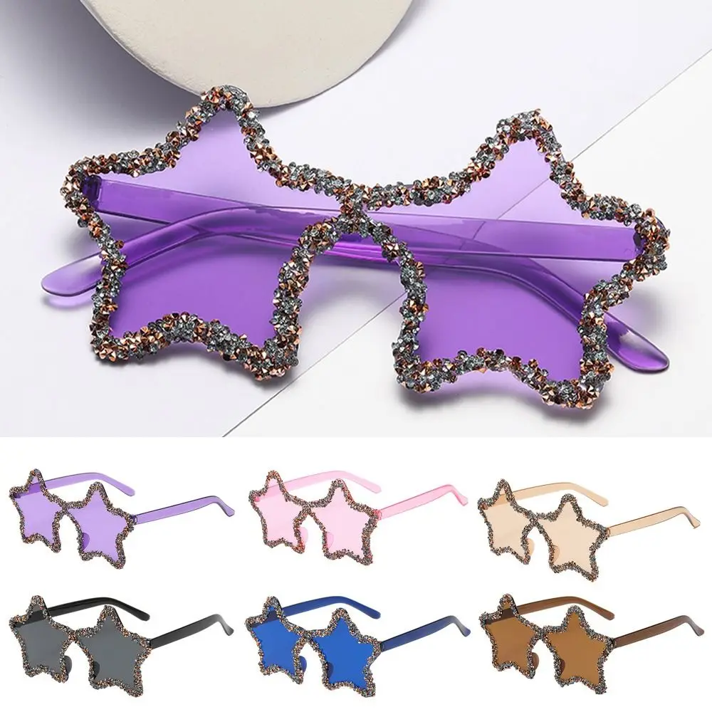 Retro Pentagon Star Shaped Sunglasses UV400 Protection Colorful Rhinestone Pentagon Sun Glasses Shades Unisex