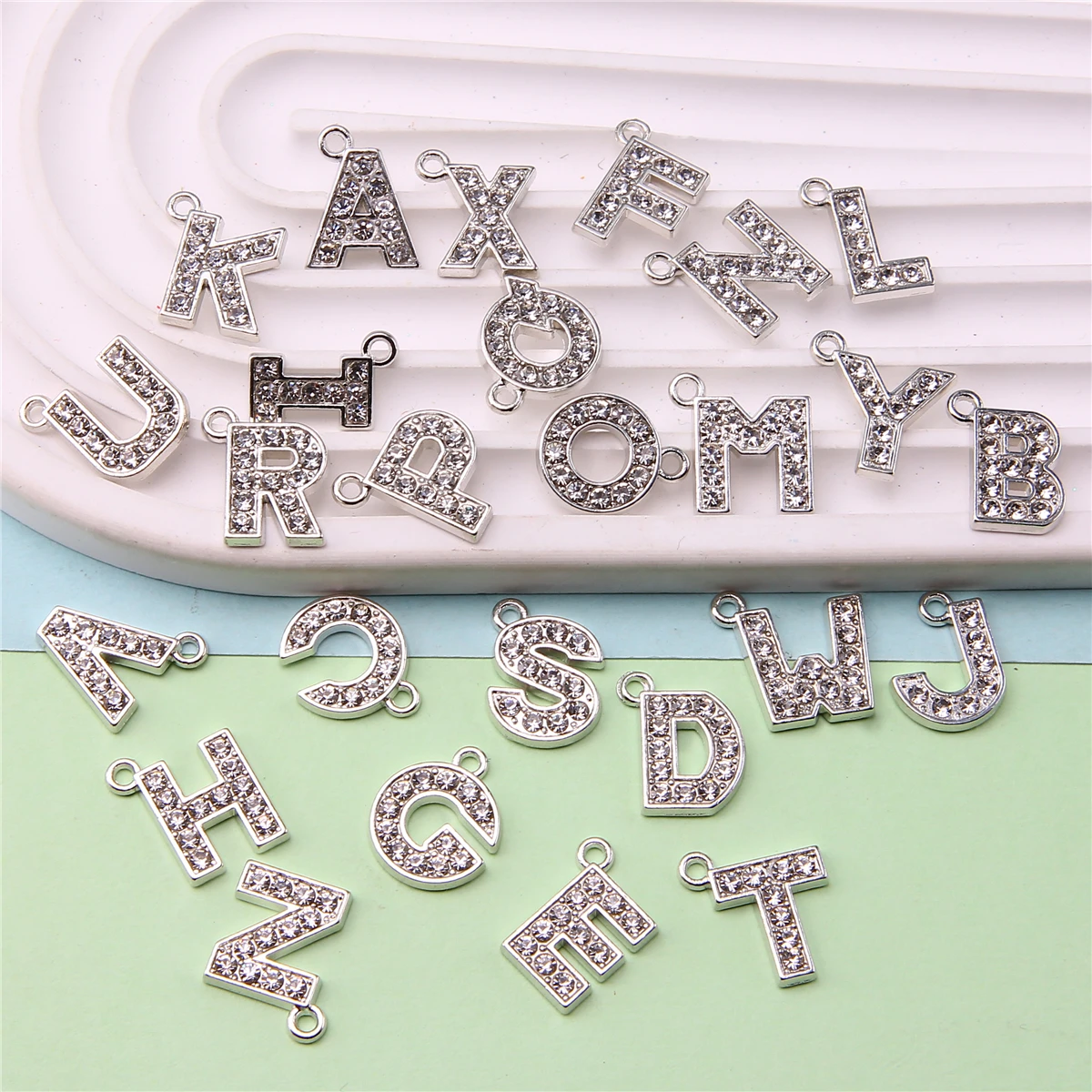 10/26pcs 17*13mm White K color crystal letter pendant for women necklace earrings jewelry accessories