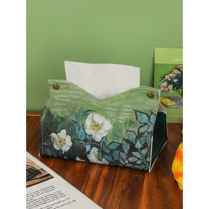 Creative Leather Tissue Boxes Oil Painting Tissue Box Home Living Room Car Tissue Box Light Luxury High-end Paper Tissue Box