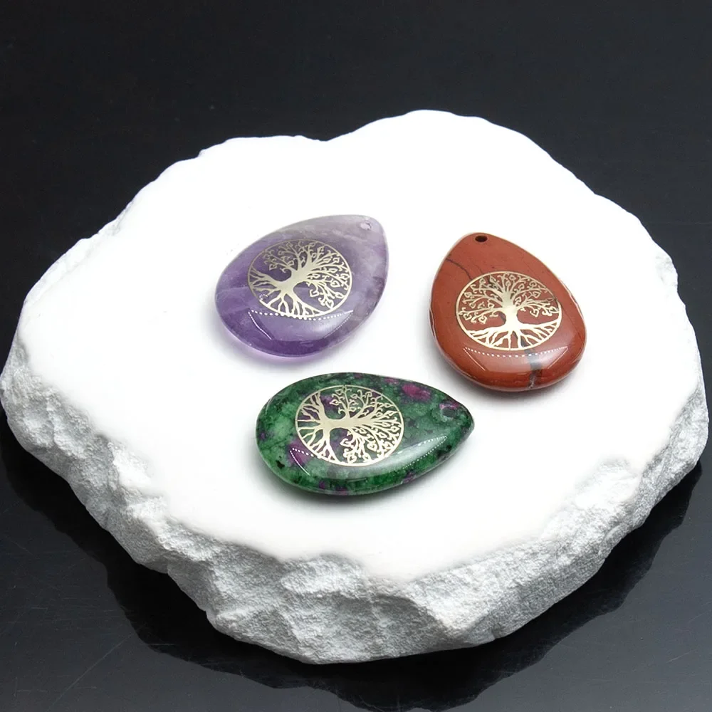 1 قطعة 25x35 مللي متر الحجر الطبيعي قلادة قطرة الماء شكل روز كوارتز الجمشت الريكي شفاء قلادة النساء عقد دي اي واي اكسسوارات