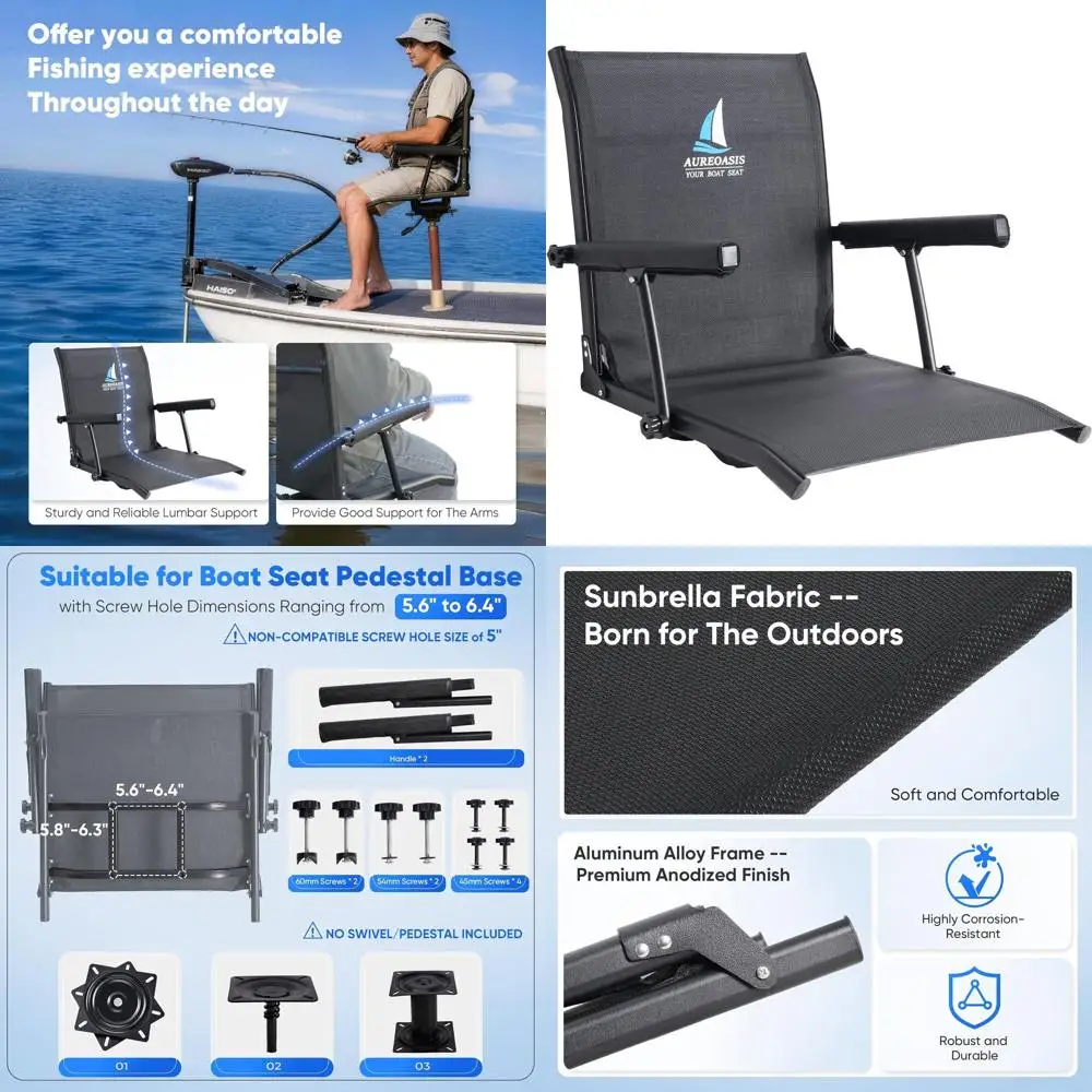 

Сетчатое сиденье для лодки для рыбалки, дышащее и влагостойкое, с отличной поддержкой поясницы, лодочный стул с наклоном на 90 градусов ° Складной, выдерживает вес до 350 фунтов