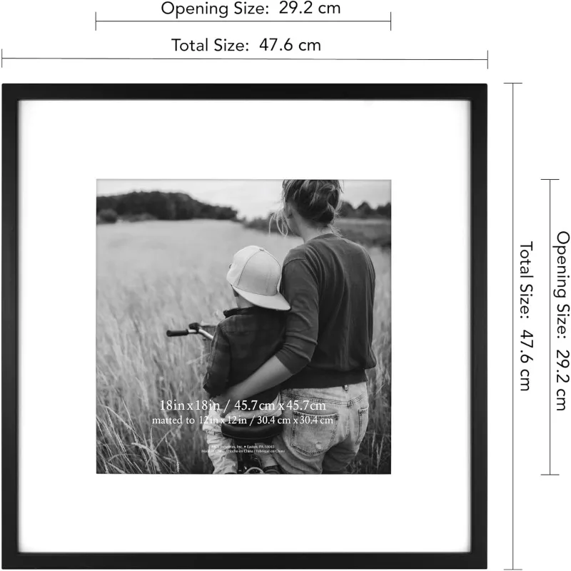 إطارات مربعة سوداء كلاسيكية مقاس 18 × 18، عبوة مزدوجة مع حصيرة مقاس 12 × 12. مثالية لديكور المنزل والصور والصور الزفاف.