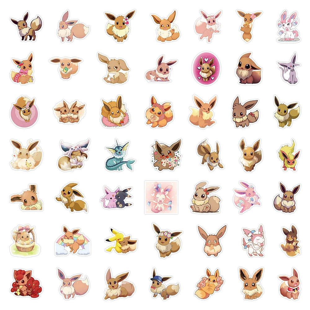 10/30/50pcs Kawaii Pokemon Eevee Stickers Anime Vaporeon Flareon Espeon Cartoon Decals DIY Laptop Suitcase Cute Sticker Toy Gift