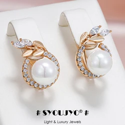 SYOUJYO 585 Rose Gold Color Pearl Earrings For Women Natural Zircon Luxury Fine Daily Jewelry Gift