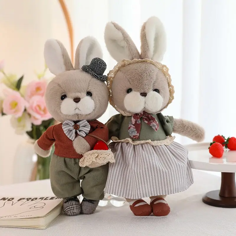 Squishy Plush Bunny Toy Set Retro Couple Design Skin Friendly Fabric Perfect Gift for Kids Adults Gift Valentines Day and Home