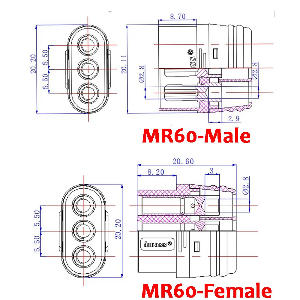 2/5/10 Pair MR60 Male Female Plug With Protector Sheathed Cover 3.5mm 3 core Connector T Type plug Connector