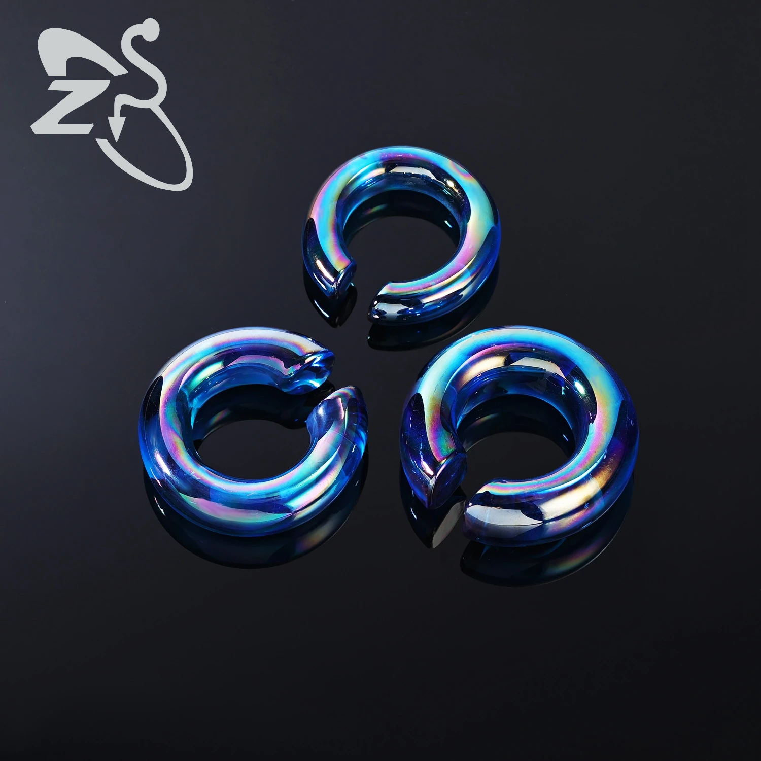 ZS 1PC 8-12mm Glass Ear Tunnels Plugs Apers And Tunnels Blue Pink Color Ear Stretching C Shape Ear Gauges Body Piercing  Jewelry