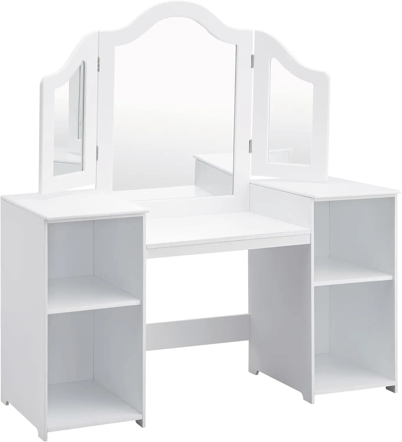 2 in 1 Princess Makeup Vanity Storage Cabinet with Detachable Top, Girls Vanity Set with Tri-fold Mirror, Age 3-9 (White)