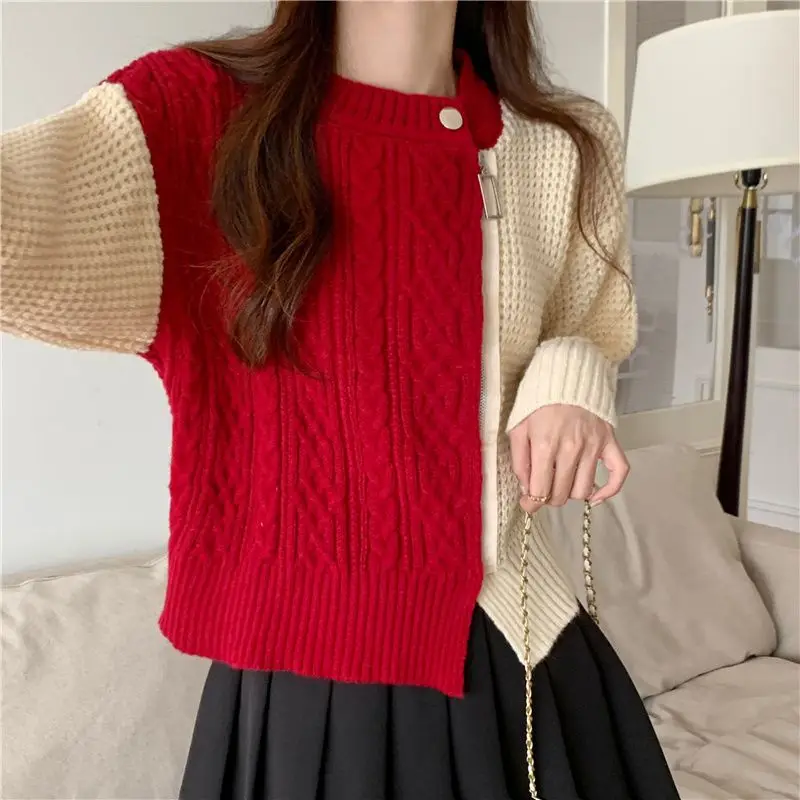 Irregular Sweater with for Women, Long Sleeve,Knitting Tops, O-neck,Knitwear, Ladies Trend, All-match, Autumn and Winter Fashion