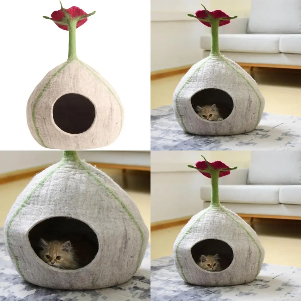 

Роскошная кошачья пещера из шерсти ручной работы - высококачественная кровать для домашних животных