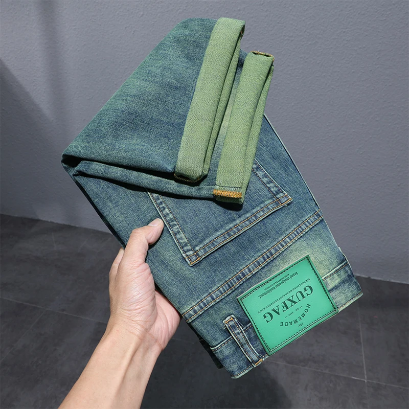 Short en jean vert rétro pour homme, short d'été, mode, marque, droit, américain, décontracté, à volants, beau