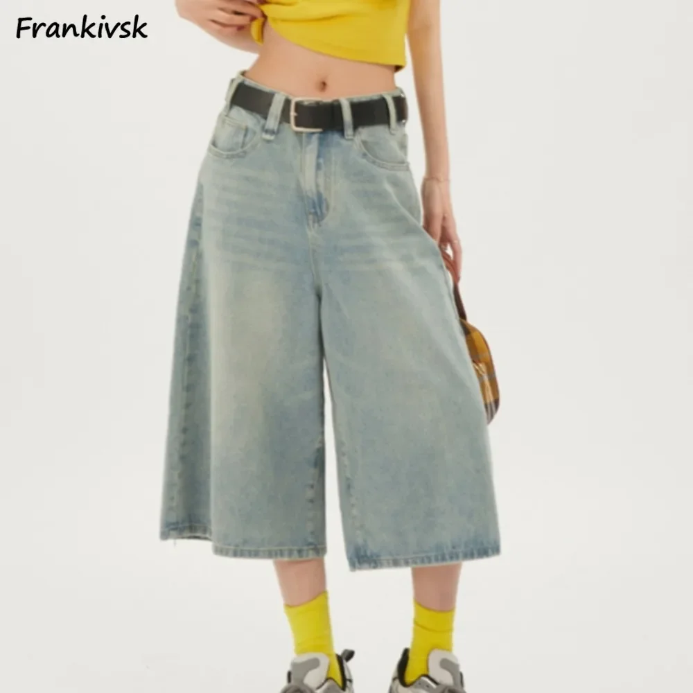 

Women Shorts Baggy Denim Straight Casual Streetwear All-match Cool Girls Distressed Summer Vintage American Style Students Chic