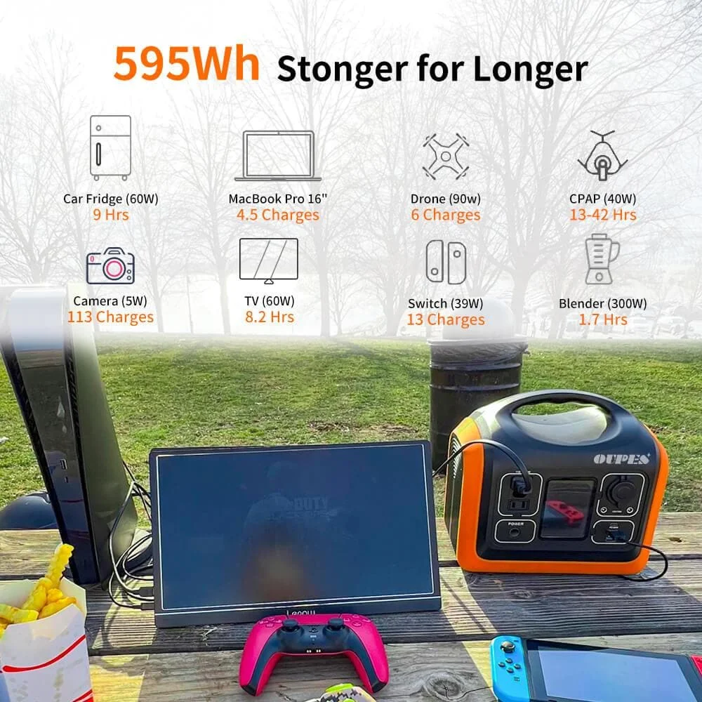 595Wh 600W Capacity Versatile Camping Power Mobile Storage Power Station Portable Design Multi-interface Input/Output LiFePO4