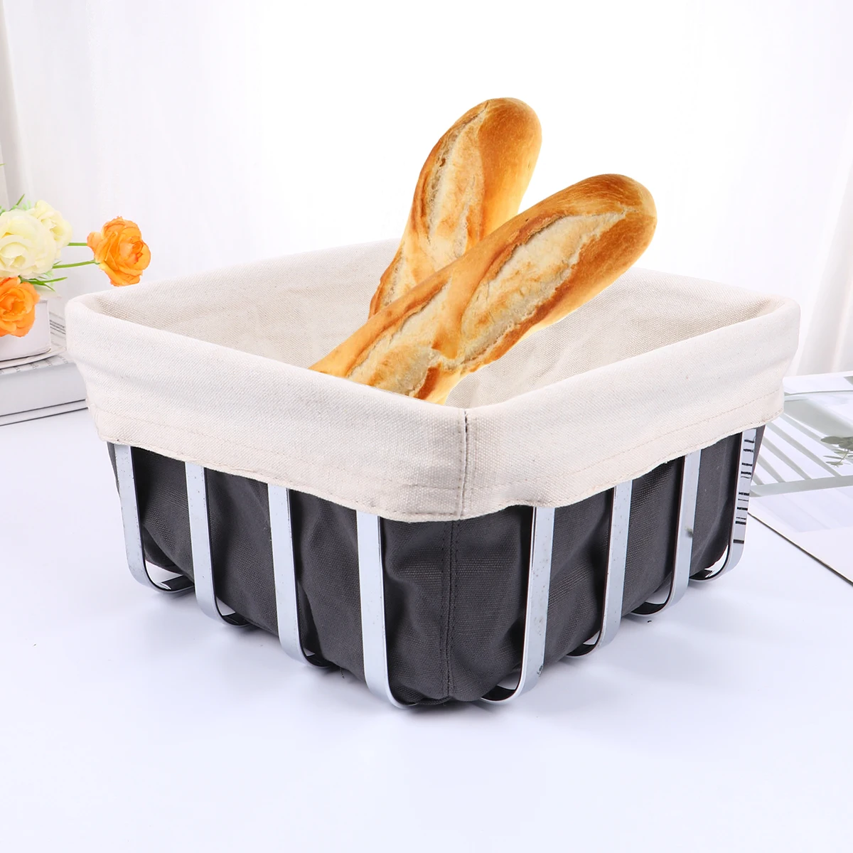 

Stainless Steel Bread Basket Kitchen Baskets Breadbasket Liner Container Fruit for Food Tableware Organizer