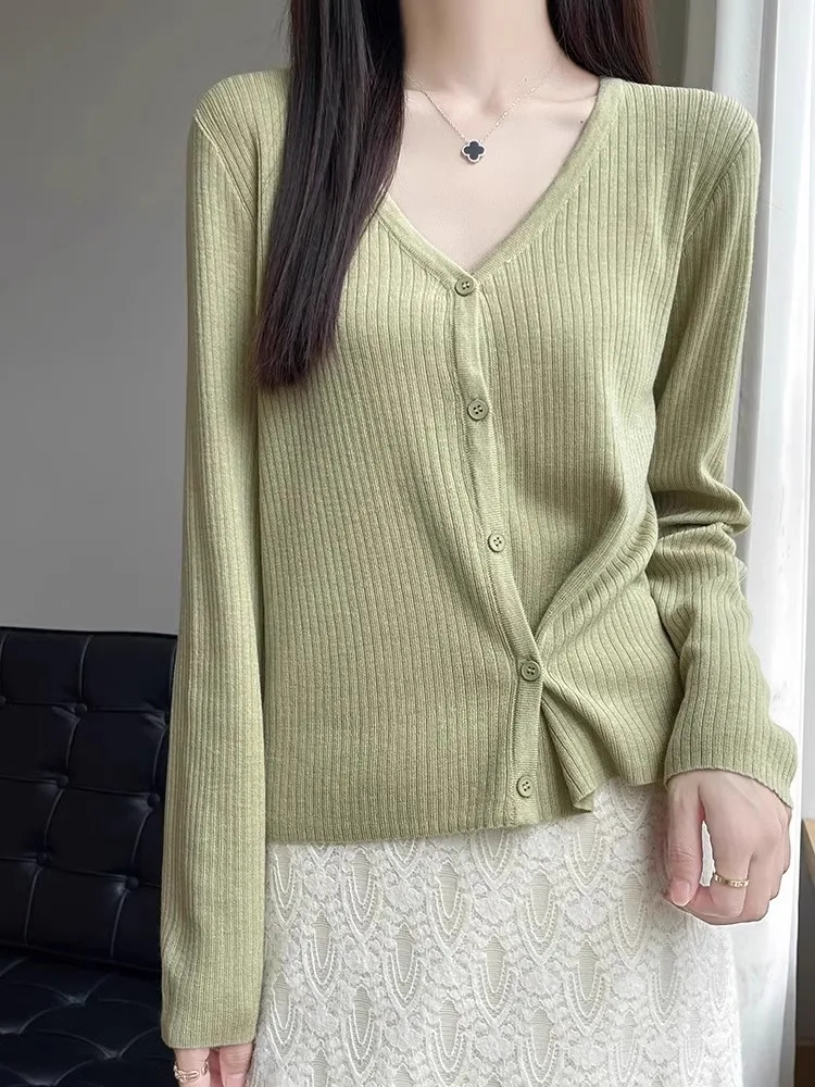 柔らかく快適なオルトスヴェ ロングスヴェ レディース ニット ウール カーディガン 春秋 薄手 スパンウール アウターウェア