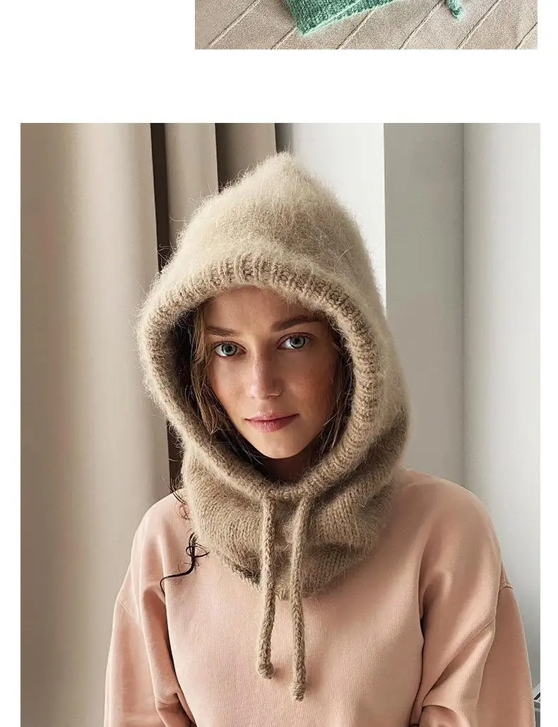 Winter mützen für Frauen Mädchen warme Kapuzen schal Mütze für weibliche Jugend Sturmhaube Stricken Schädel kappe Ohr klappe – Detail 12