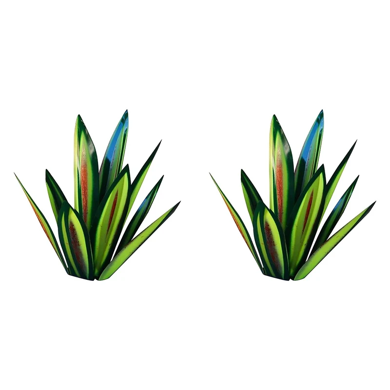 

Hot 2X 13.7Inch Tequila Rustic Sculpture, DIY Hand Painted Metal Agave Plants,Outdoor Garden Lawn Ornaments-Green