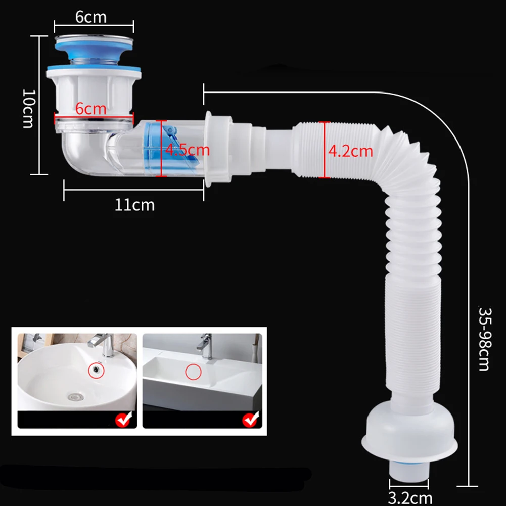 Drain Pipe Easy Installation Sink Drain Pipe Kit For Bathroom Kitchen Odor Resistant Universal Anti White