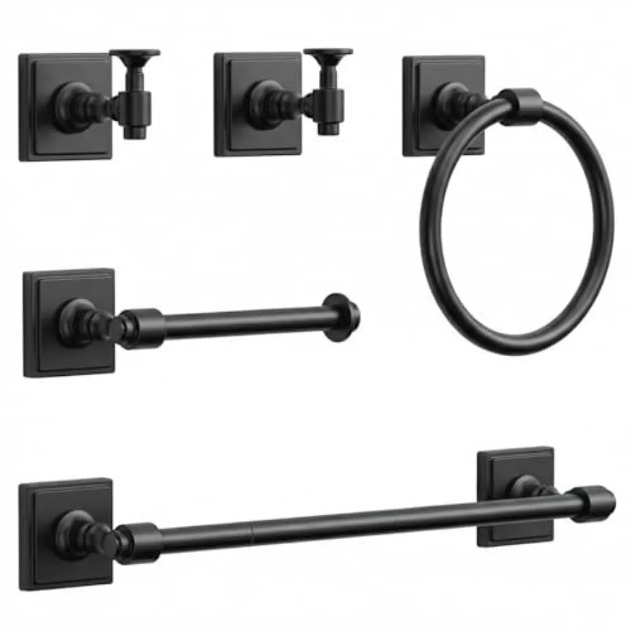 

Matte Black Bathroom Towel Bar Set 5 Piece SUS304 Stainless Steel 24 Wall Mounted Towel Rack Holder Set for Bathroom