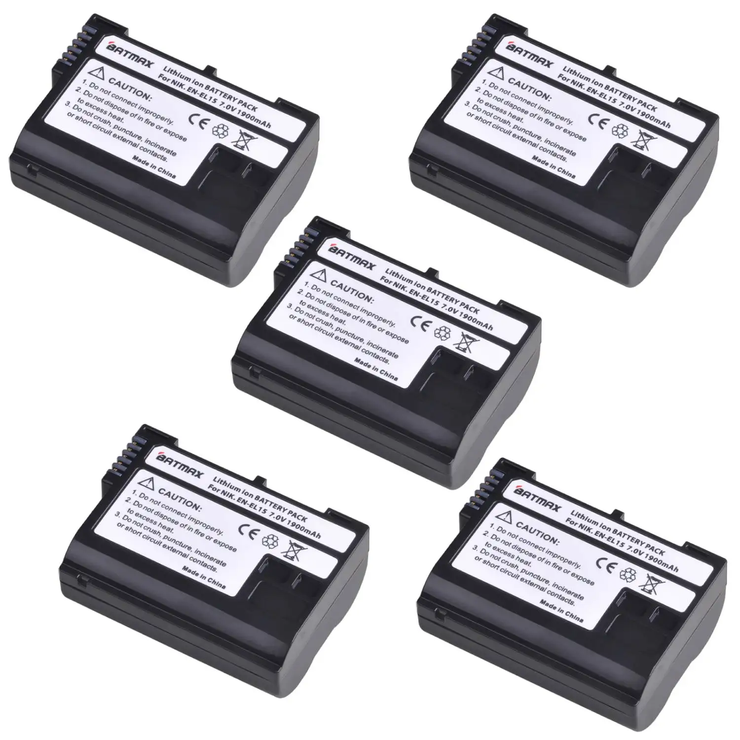 

Batmax 5pc EN-EL15 ENEL15 EL15 Camera Battery for Nikon Z6 Z7 D500 D600 D610 D750 D7000 D7100 D7200 D800 D800E D810 D810A&1 V1