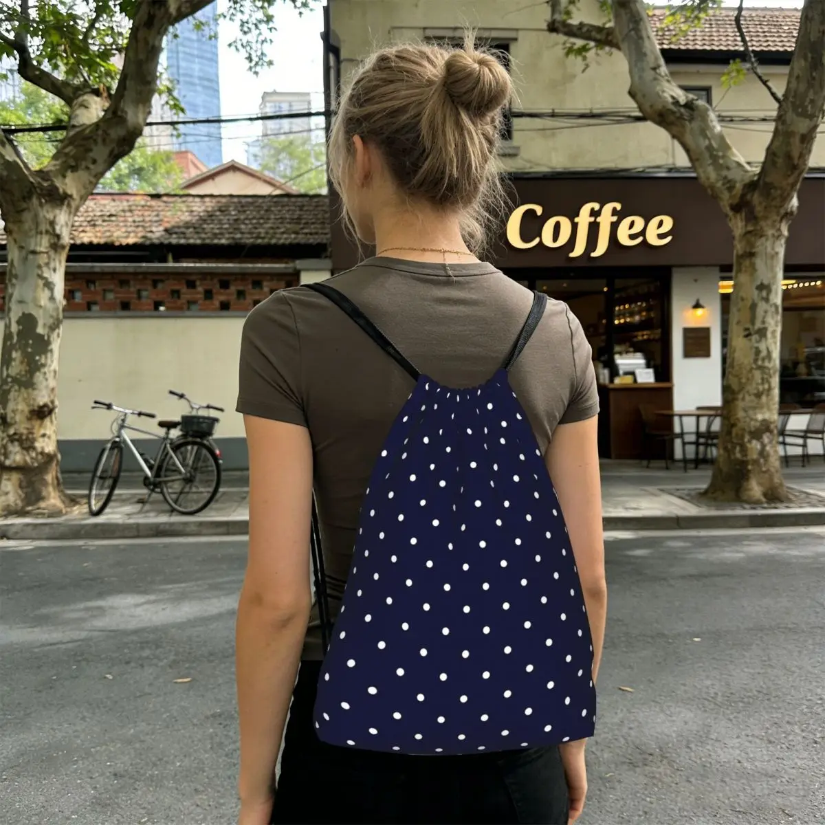 

Cute Polka Dot Pattern Backpacks Multi-function Drawstring Bundle Pocket Shoes Bag Book Bags for Travel School