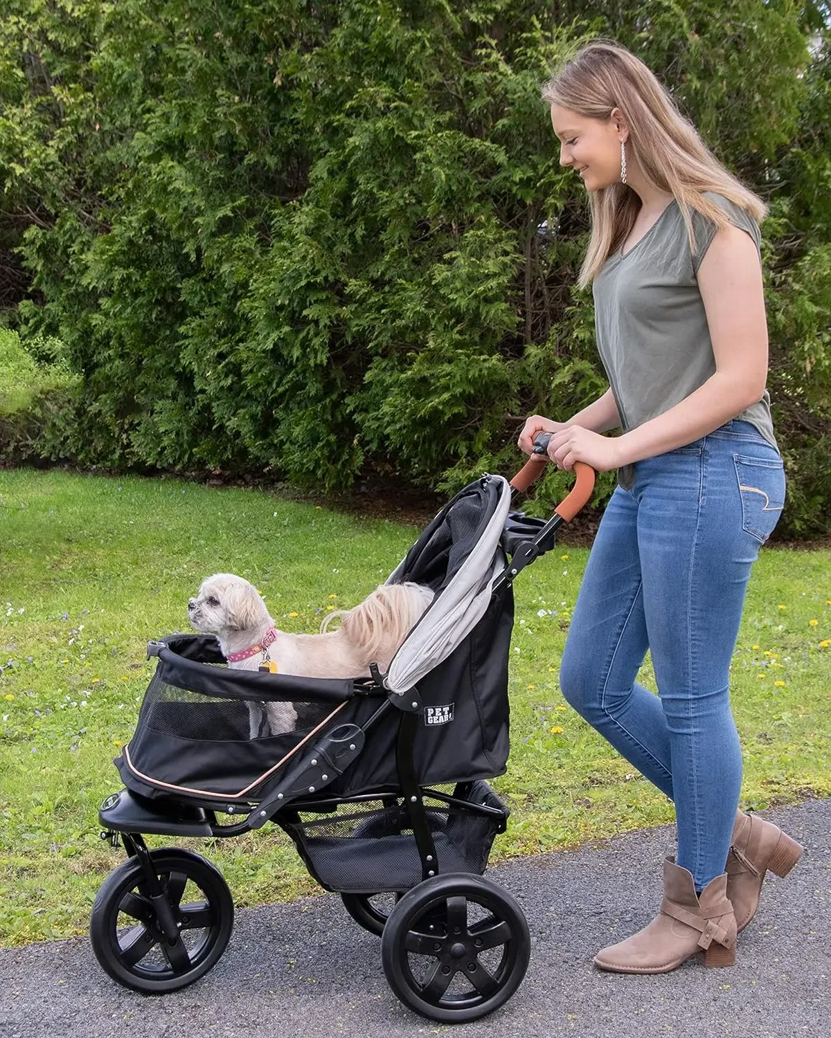 Haustier ausrüstung ohne Reiß verschluss at3 Kinderwagen für Katzen/Hunde, Reiß verschluss, einfache Einhand falte, Jogging reifen, abnehmbarer Liner, Getränke halter