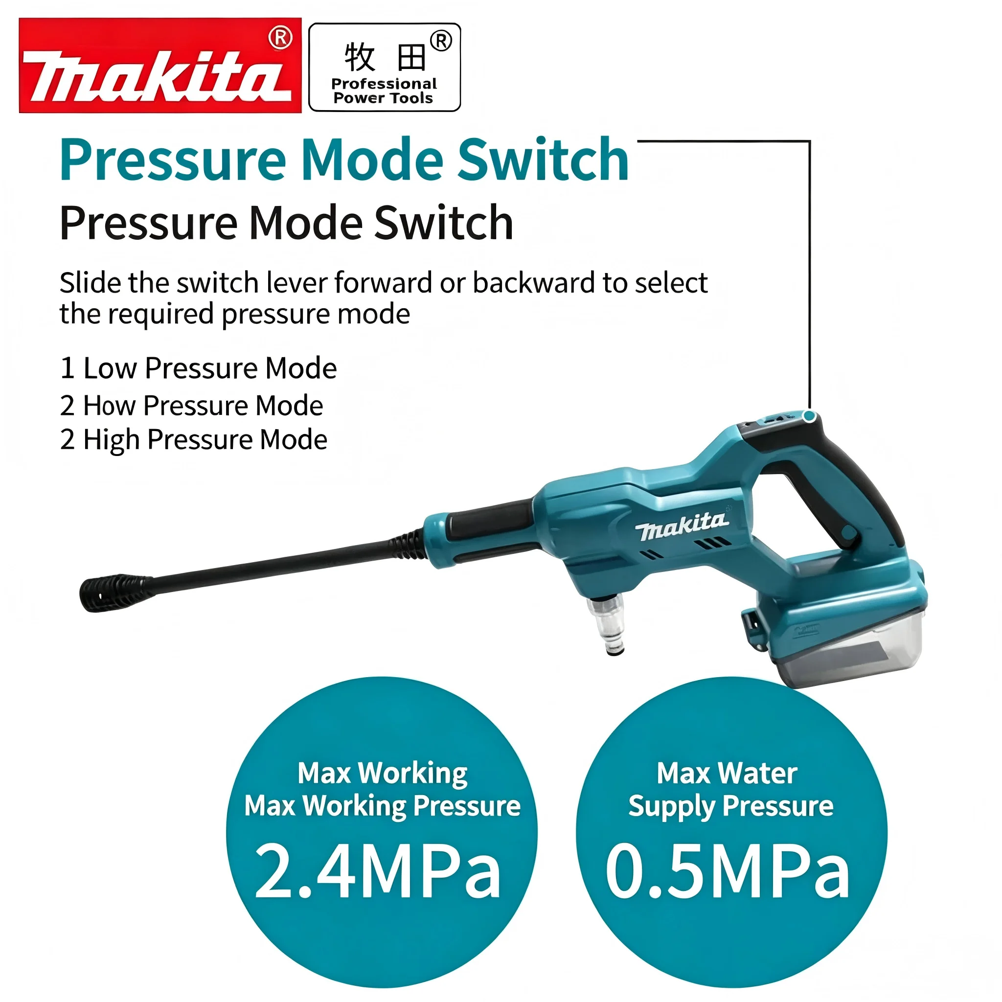 Makita DHW180 Cordless High Pressure Washer Gun Battery Powered Water Sprayer For Car Washing Garden Cleaning Fit 18V Battery
