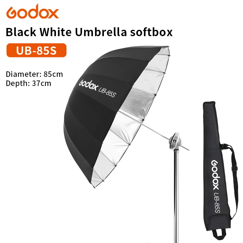 Godox Umbrella UB-85S 105S 135S 165S 85CM 105CM 130CM 165cm Black Silver Soft Light Reflective Softbox with Diffuser Cover Cloth