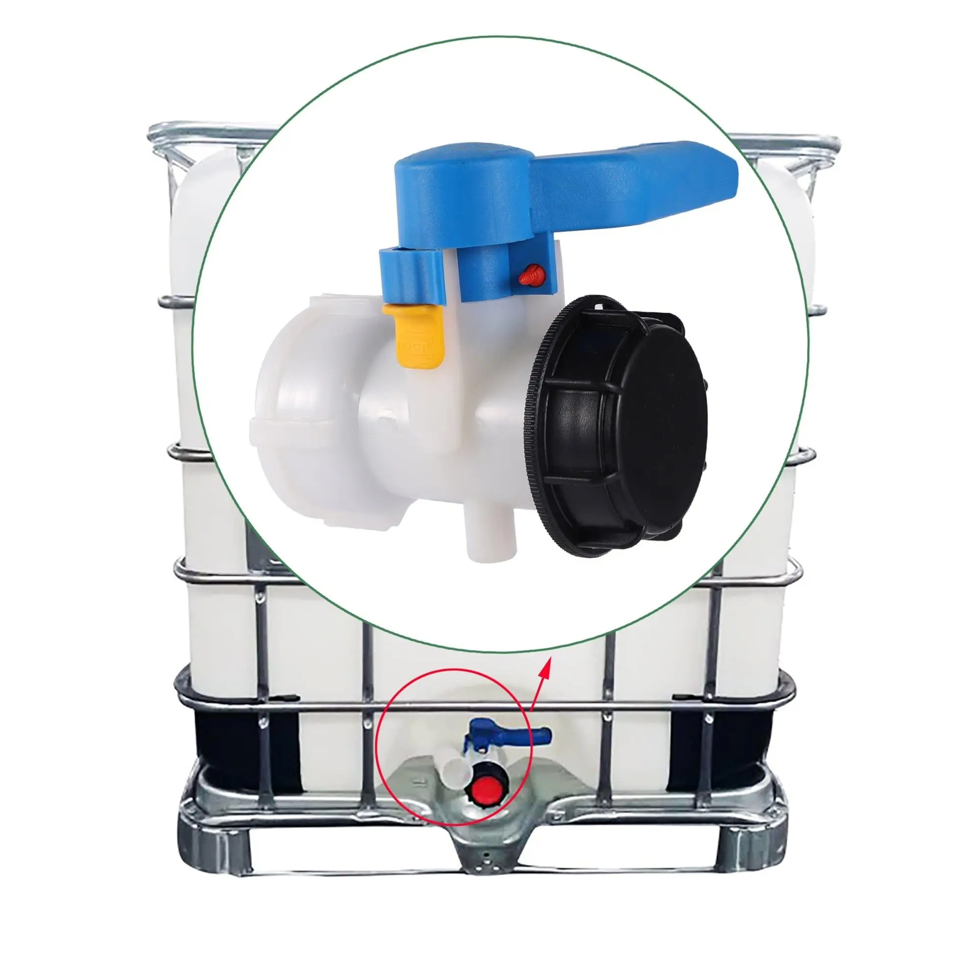 Vanne de commande pour conteneur IBC (60 mm) – Adaptateur de réservoir robuste et durable pour IBC, vanne pour fût de 1000 L / vanne papillon, en plastique, avec loquet de sécurité, facile à installer, connexion étanche et structure fiable.