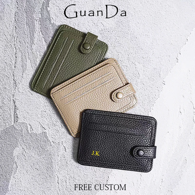 Engrave Letters Folding Card Wallet Cowhide Luxury Fashion Card Holder For Man Custom Name Real Leather Business ID Card Bag