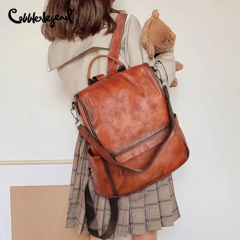 Vintage Backpacks for Women Large Capacity Ladies Backpacks Genuine Leather Women\'s Travel Bagpack