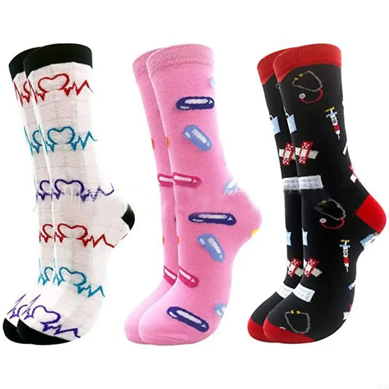 

Y1AC Unisex Novelty Cotton Socks Funny Doctor Nurse for Pill Stethoscope Hosiery