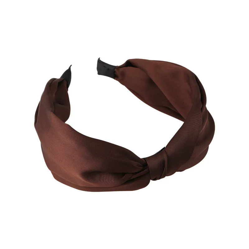 Retro Coffee Color Satin Knotted Wide Headbands for Woman Temperament Elegant Hairband Hair Hoop Female Fashion Hair Accessories