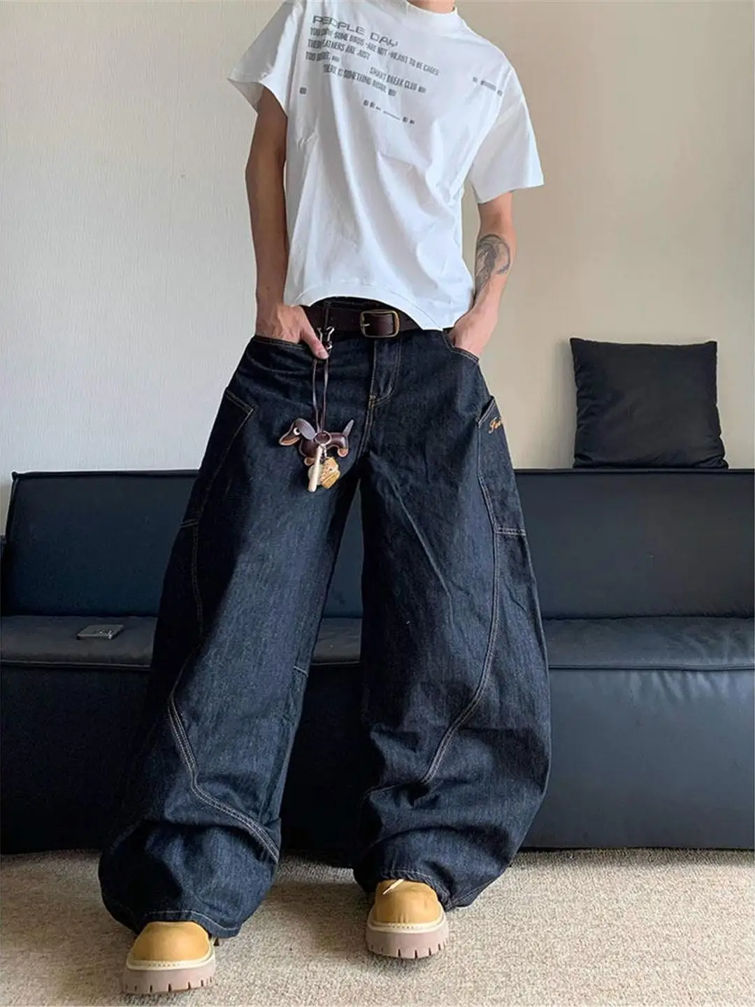 

Loose Wide Leg Men's Jeans American Retro Casual Big ket Knife Pants Versatile Straight Leg Pants Youth Faion Spring Autumn