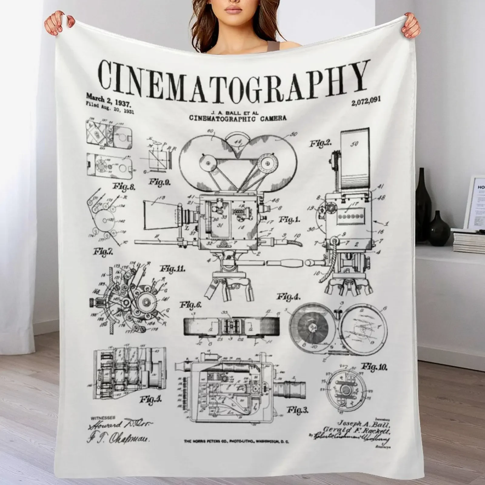 

Cinematography Movie Film Camera Vintage Patent Print Throw Blanket Luxurious Soft Fuzzy Blanket for Sofa Bed