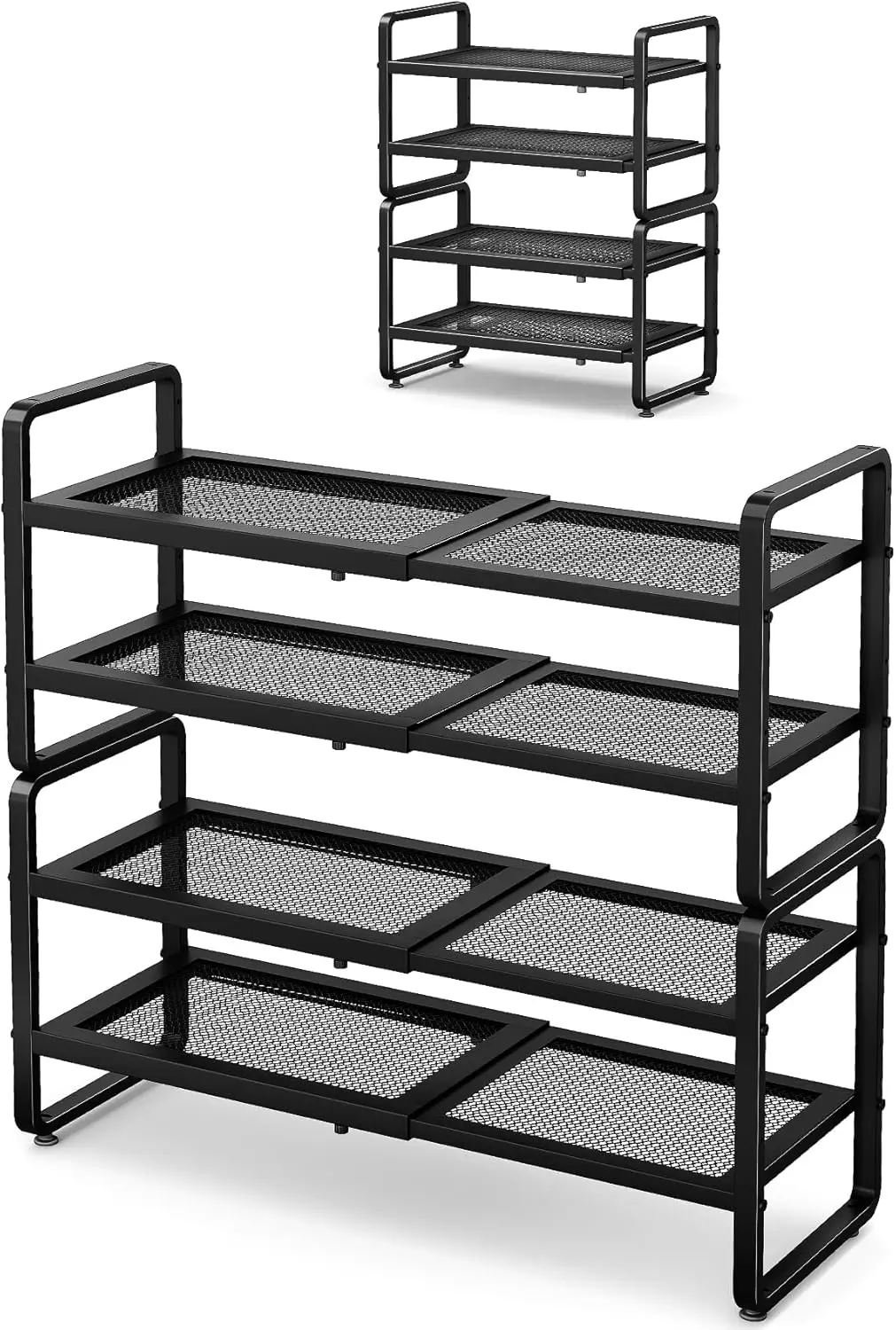 

Expandable Adjustable Metal Shoe Rack Organizer, Stackable Shelf for Closet Garage Entryway, Black 4-Tier