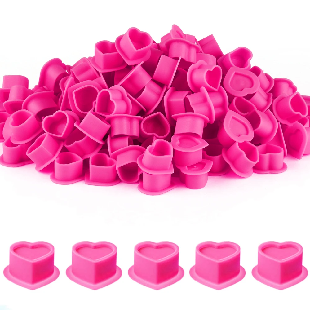 

200PCS Tattoo Ink Cups Silicone Heart Shaped Tattoo Ink Cups Disposable Pigment Caps Silicone Ink Caps with Base Ink Caps