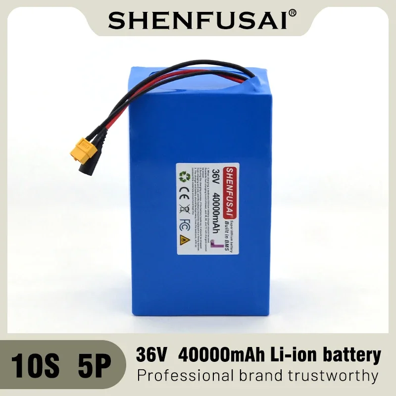 10s5p 36v 40ah 18650 high-power rechargeable lithium battery DC + charger, used for electric motorcycles,bicycles