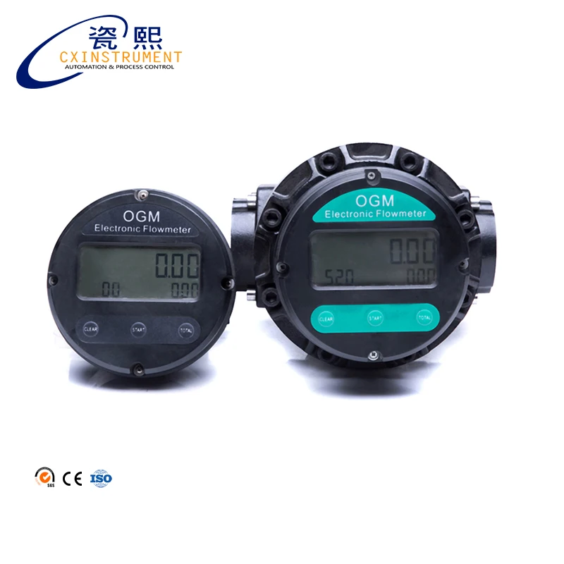 Local LCD display 1, 1.5, 2 inch diameter and high precision OGM oval gear digital flowmeter