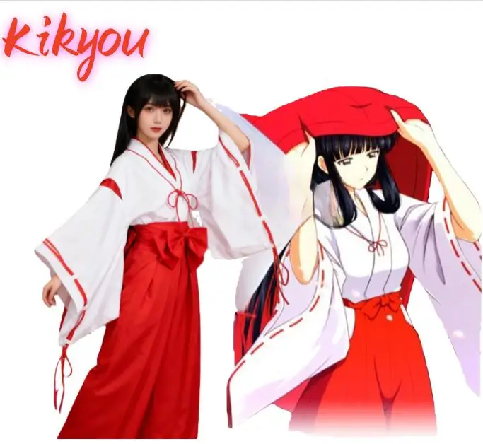 アニメ犬夜叉桔梗コスプレ衣装赤と白の着物日本の衣装ロールプレイ犬夜叉の魔女ハロウィン服ギフト