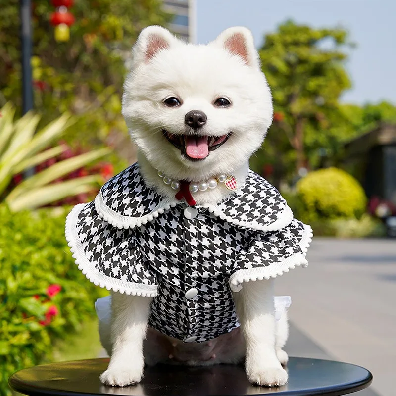 Little Fragrance Teddy Skirt Plaid Fly Sleeve Pet Clothes Small and Medium Dogs Summer Breathable Dresses