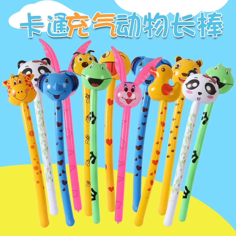 Wholesale Inflatable Animal Head Long Stick Giraffe Rabbit Cartoon Stick Children's Toys Special Price Sweep Yard Push Gift