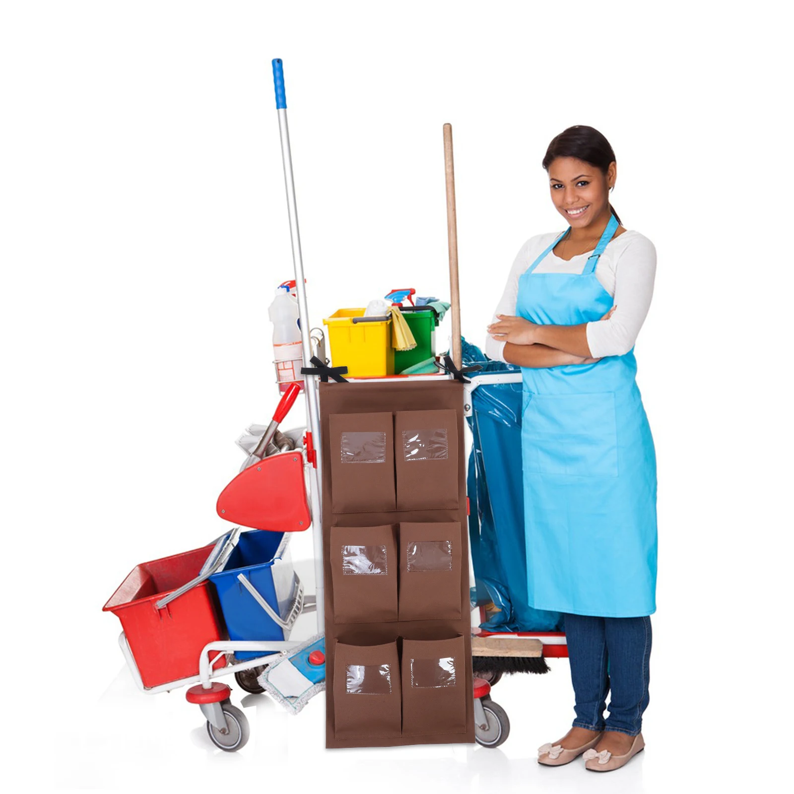 

Vertical Rag Bag 6 Pockets Oxford Cloth Large Capacity Hotel Housekeeping Cart Organizer Cleaning Supplies Bag Tool Box Storage